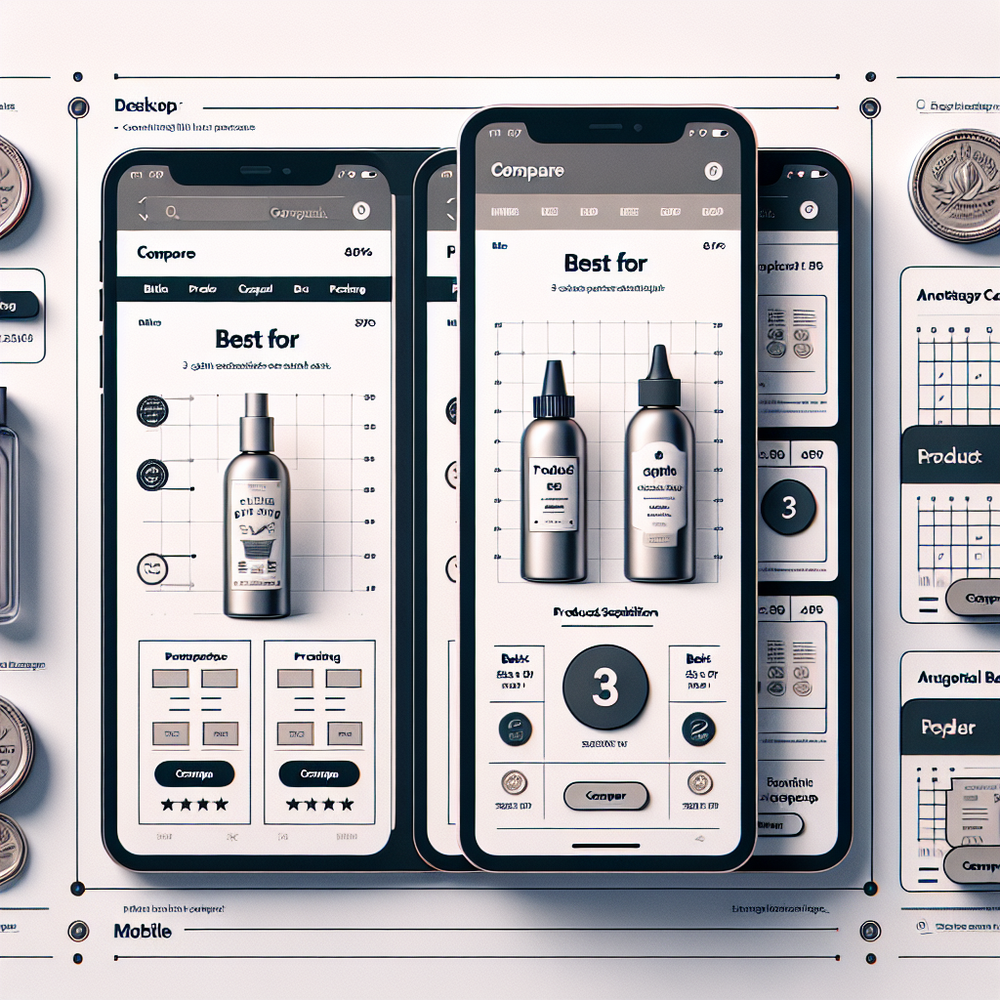 Annotated wireframe showing a high-converting product comparison page layout.