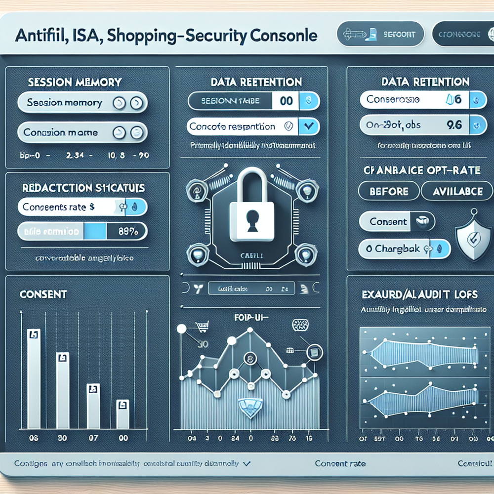 Operational dashboard visualizing privacy settings and key security KPIs for an AI shopping assistant.