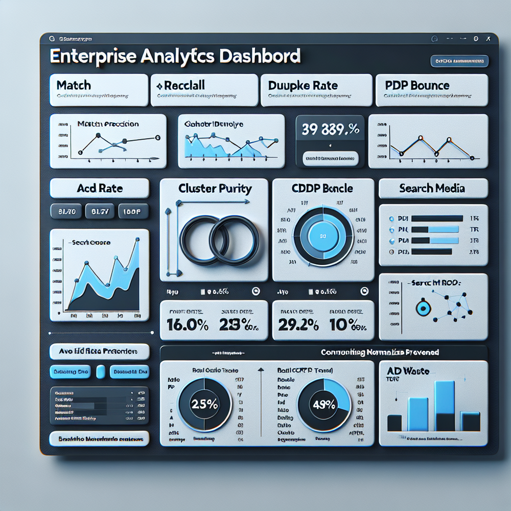 Dashboard visualizing catalog identity KPIs and downstream performance gains.
