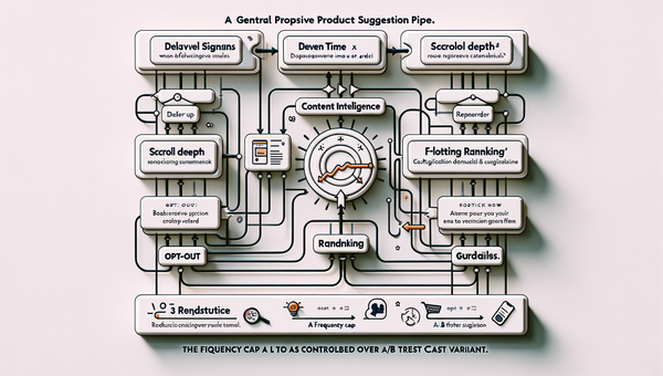 Architecture diagram of proactive suggestion signals flowing into AI ranking and rendering as contextual UI elements.