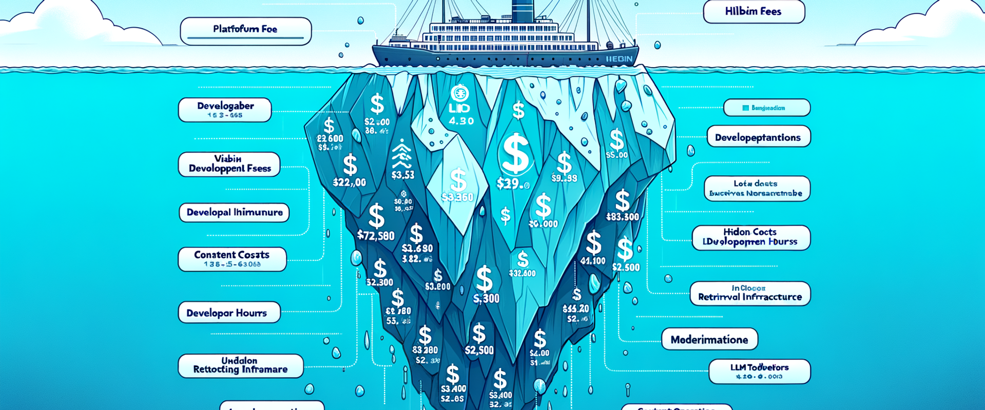 Agentic commerce cost iceberg showing visible and hidden cost layers.