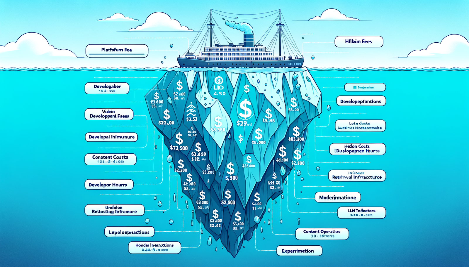 Agentic commerce cost iceberg showing visible and hidden cost layers.