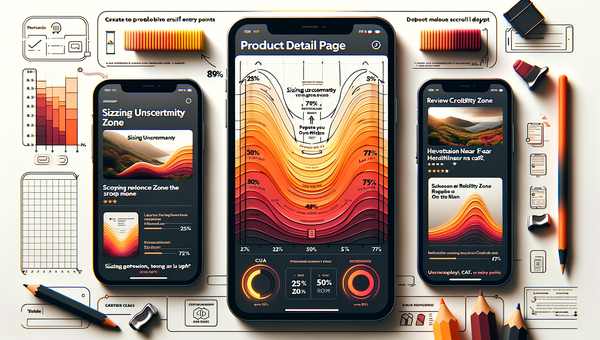 Annotated PDP scroll heatmap showing proposed chat entry points at different depths.