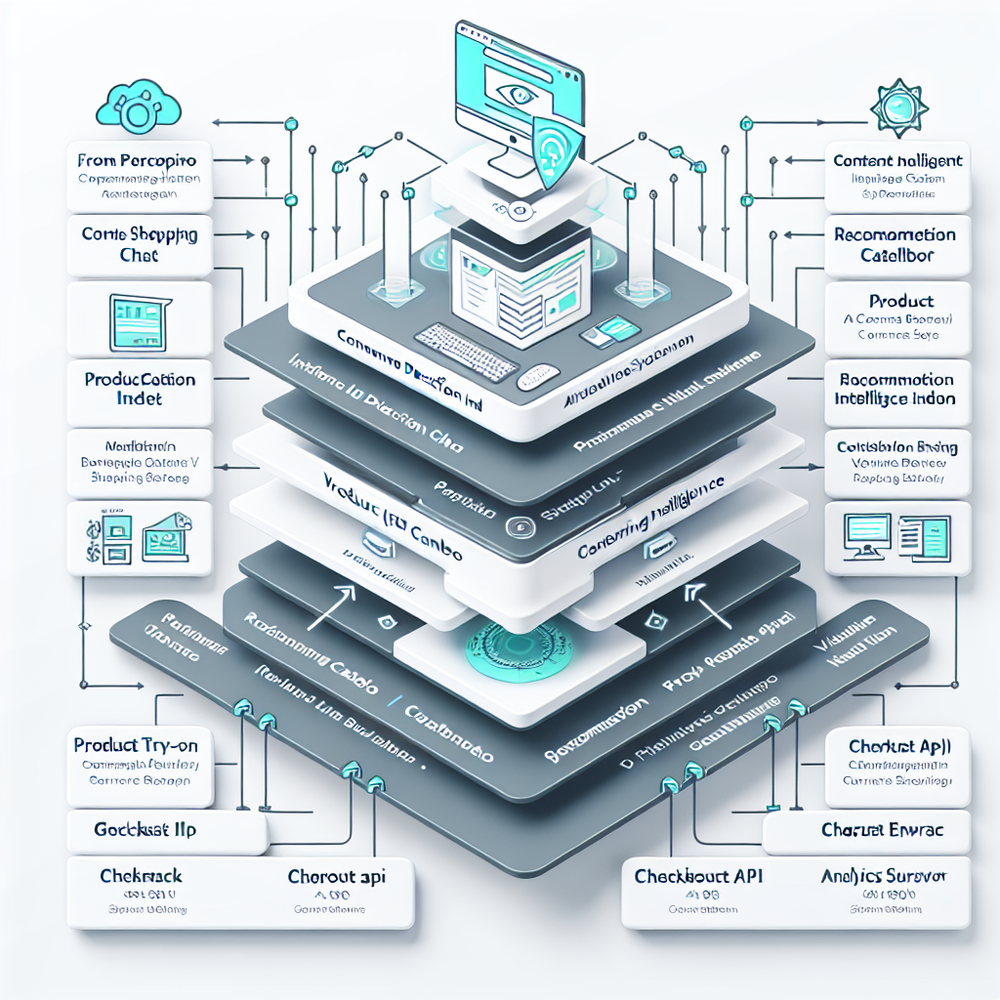 Agentic commerce architecture showing perception, proposal, decision, transaction, and support layers with Brambles features.