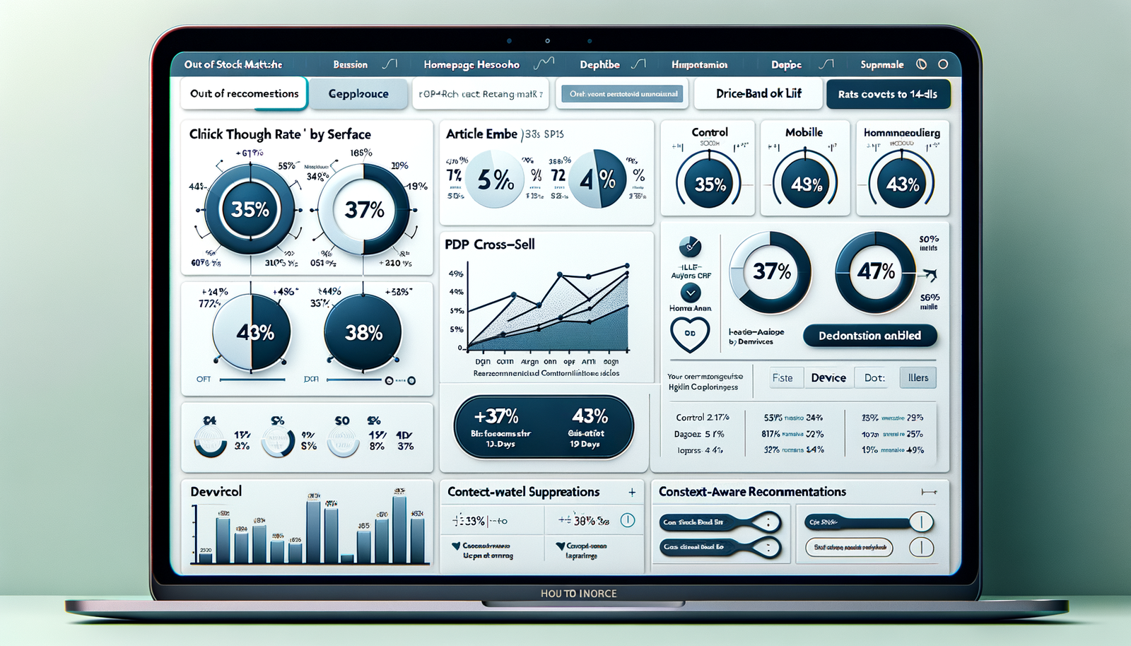 Analytics dashboard visualizing CTR lift from context-aware vs control across surfaces.