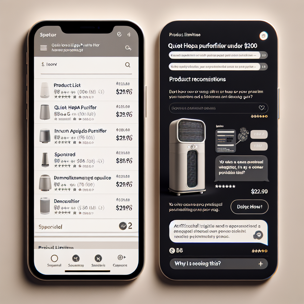 Side-by-side UX: unclear legacy ads vs. clearly disclosed, relevant AI-sponsored placements