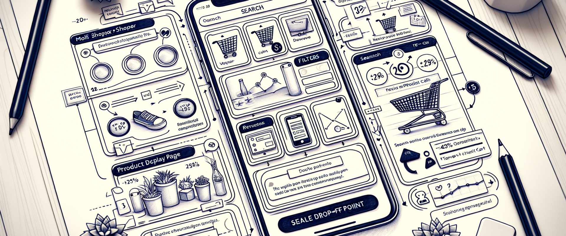 Storyboard: fragmented funnel vs agentic chat journey with metrics.