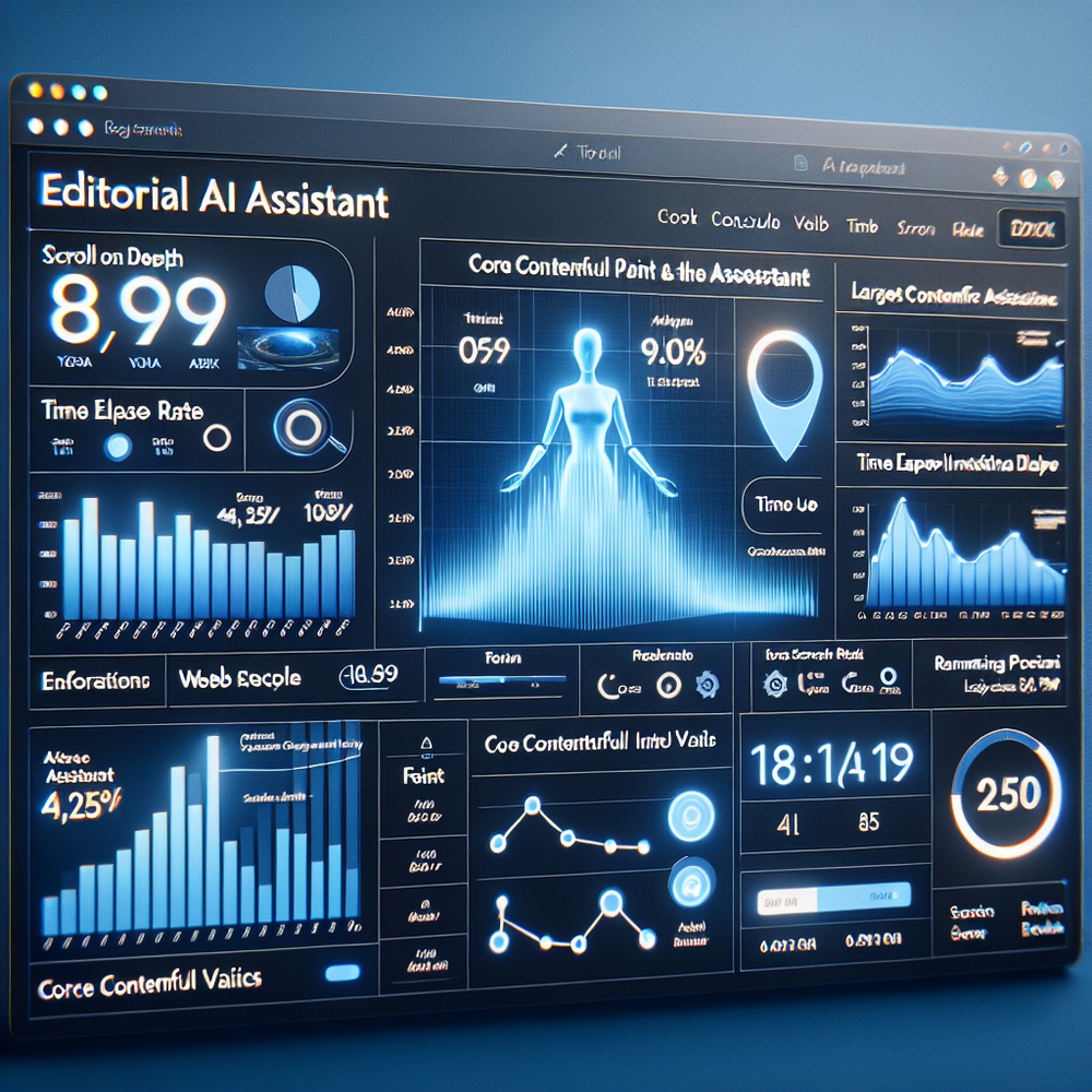 Analytics view: engagement and Core Web Vitals metrics with stable rankings and rising conversions.