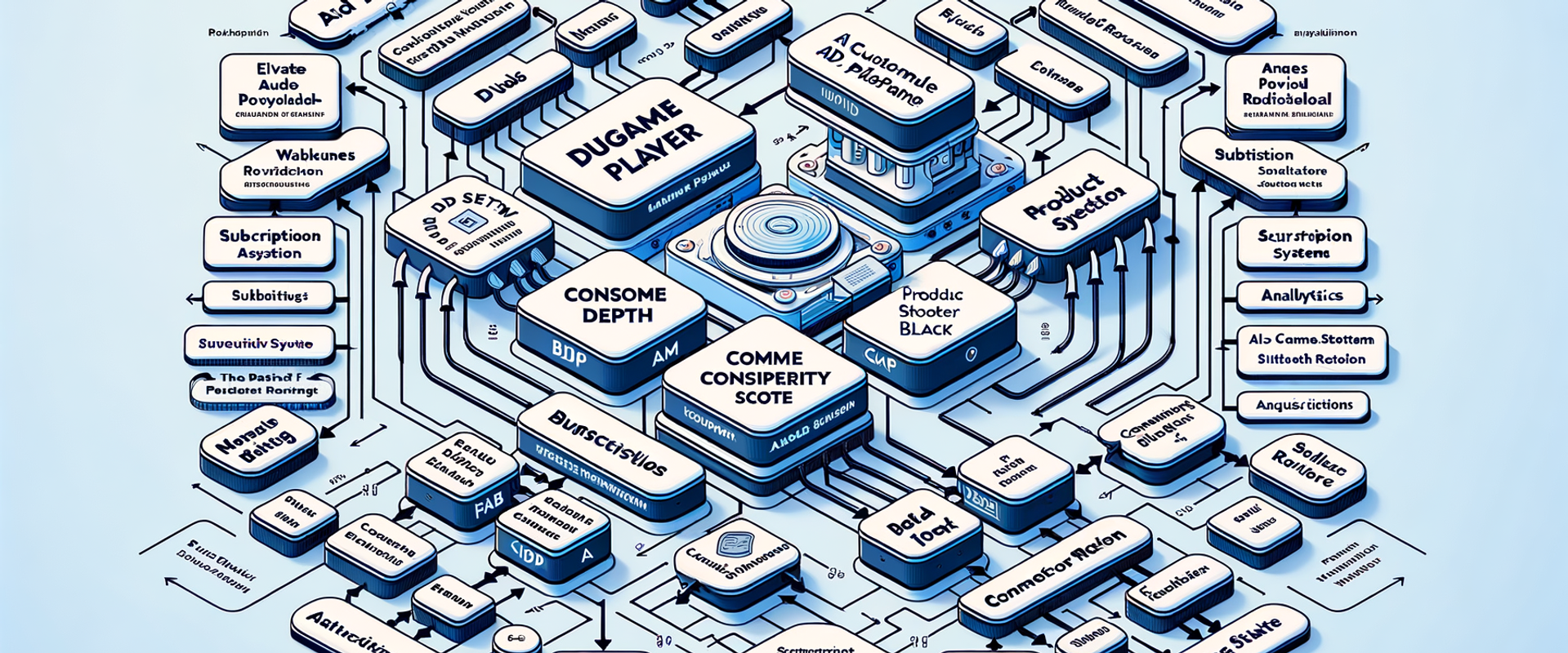 AI-driven revenue stack for a digital publisher showing data, models, CMS, ads, subscriptions, and analytics integrations.