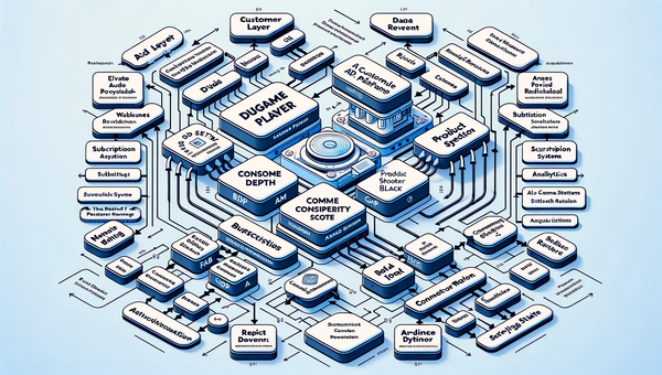 AI-driven revenue stack for a digital publisher showing data, models, CMS, ads, subscriptions, and analytics integrations.