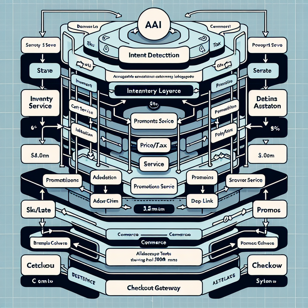 Technical architecture linking AI intent to cart orchestration and checkout.