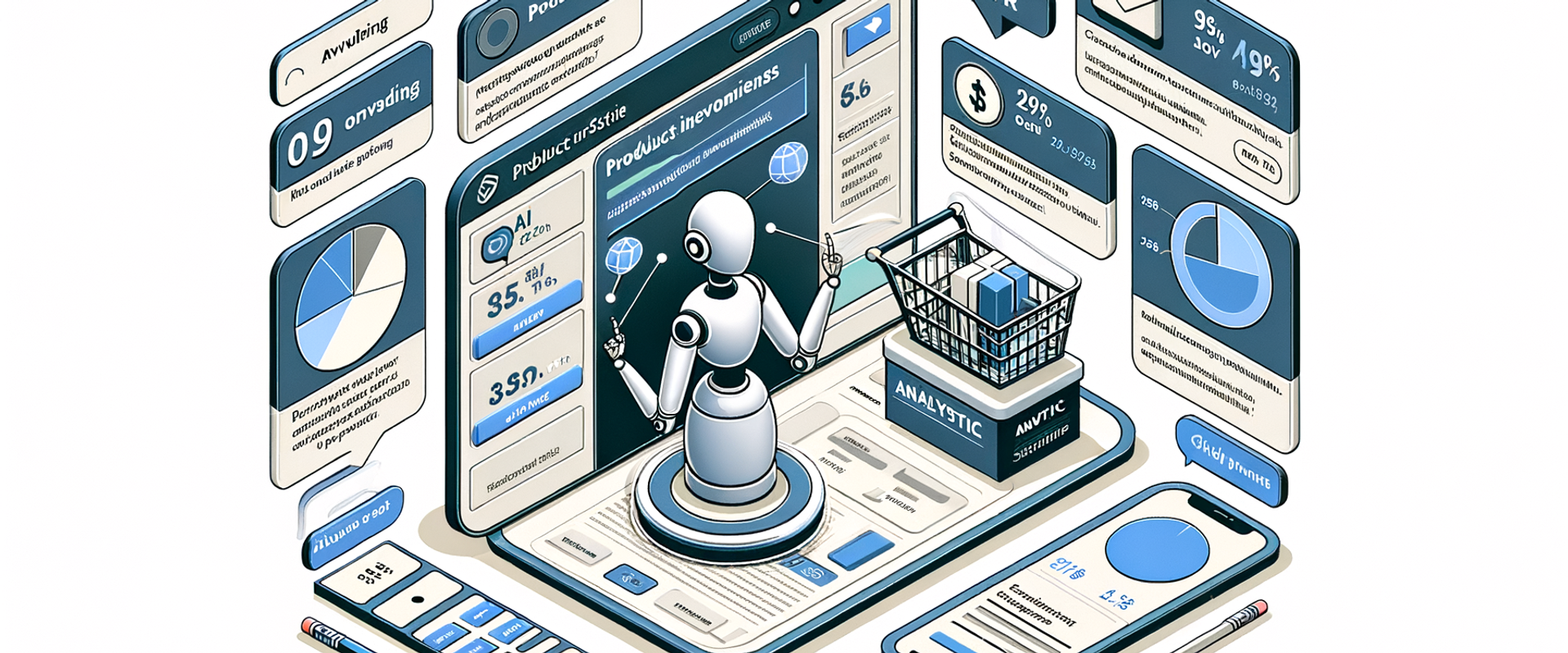 Illustration of an AI shopping assistant embedded in a publisher article, recommending affiliate products.