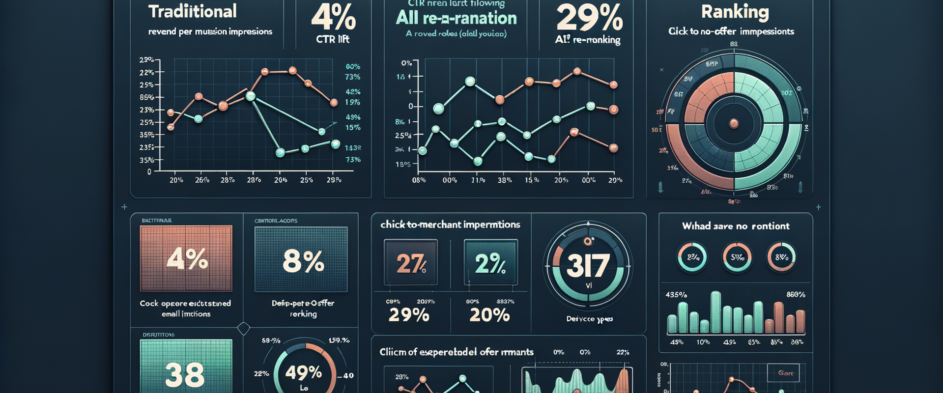 Dashboard visualization highlighting bounce rate and RPM improvements after switching to AI-driven re-ranking.