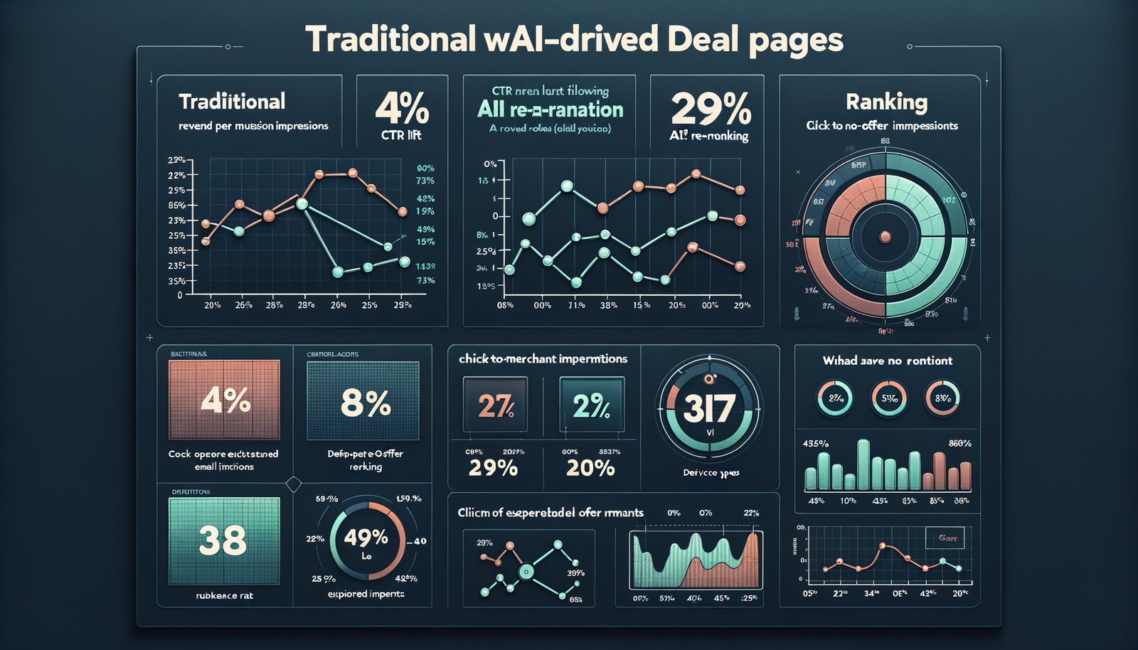 Dashboard visualization highlighting bounce rate and RPM improvements after switching to AI-driven re-ranking.