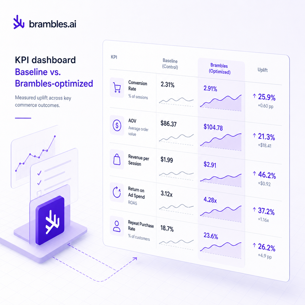 KPI dashboard comparing baseline and Brambles-optimized cohorts