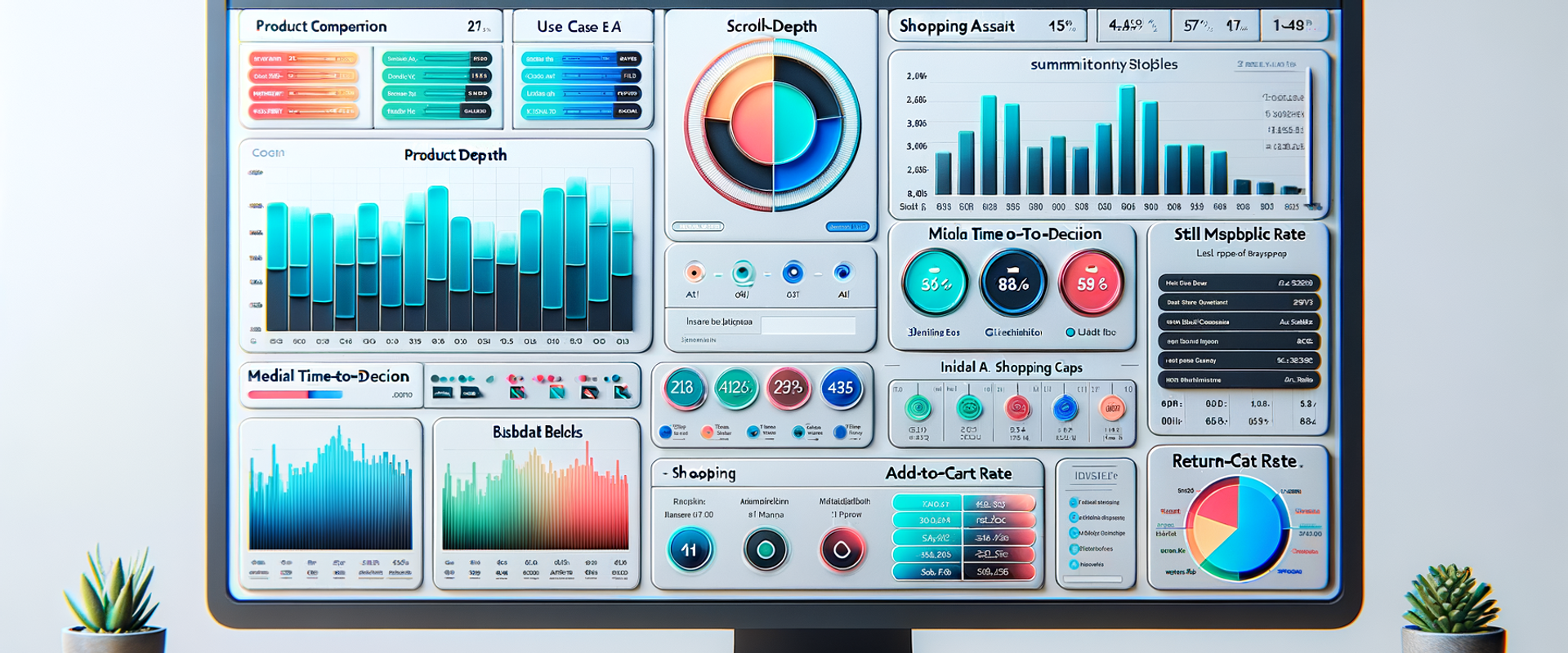 Analytics comparison showing low engagement on a static table versus higher add-to-cart and faster decisions with an AI assistant.