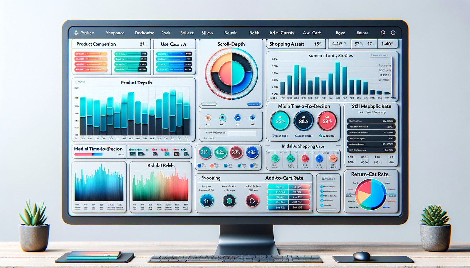 Analytics comparison showing low engagement on a static table versus higher add-to-cart and faster decisions with an AI assistant.