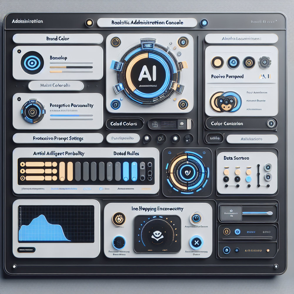 Configuration dashboard showing AI personality, branding, data sources, and proactive rules.