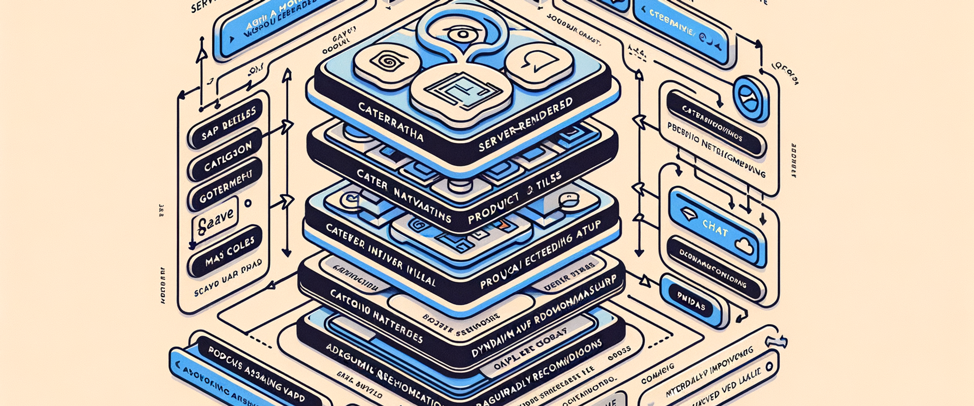 Architecture diagram showing server-rendered SEO foundation with a progressively enhanced agentic assistant overlay.