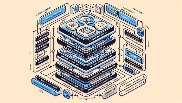 Architecture diagram showing server-rendered SEO foundation with a progressively enhanced agentic assistant overlay.