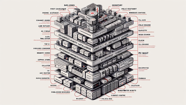 Enterprise agentic retail architecture with policy engine, tool registry, and PII boundary lines.
