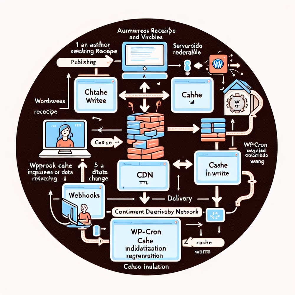 Sequence diagram showing authoring, generation, caching, delivery, webhook, and regeneration flow for Brambles content.