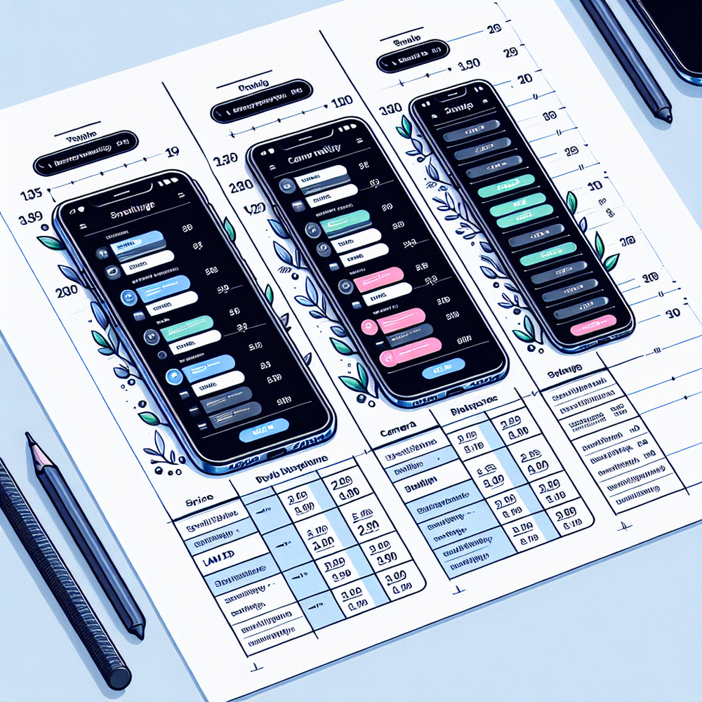 Example of a static product comparison table for smartphones.