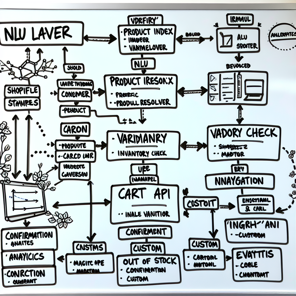 Architecture of in‑chat add to cart from intent to cart API with analytics events.