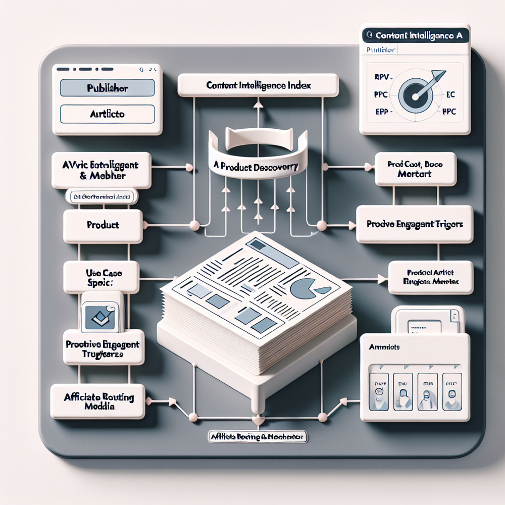 Diagram of Brambles.ai indexing content, triggering shopping experiences, and routing to merchants with KPIs overlay.