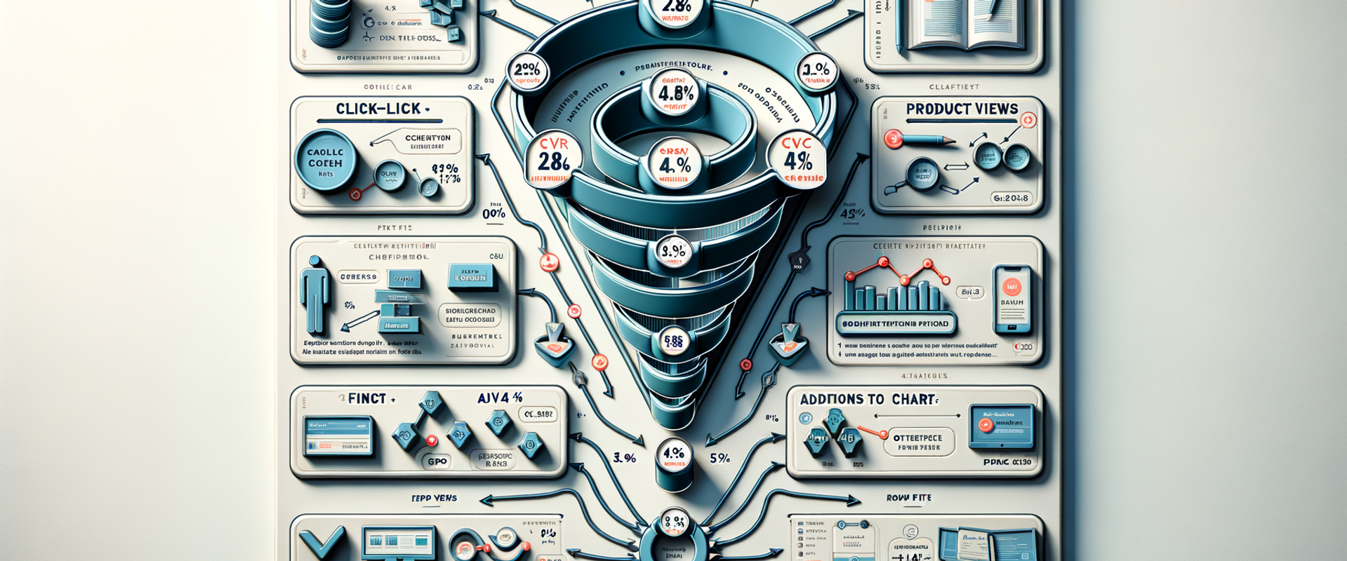 Diagram of the end-to-end funnel with CTR, CVR, AOV, EPC, and RPM annotated to show leverage points.