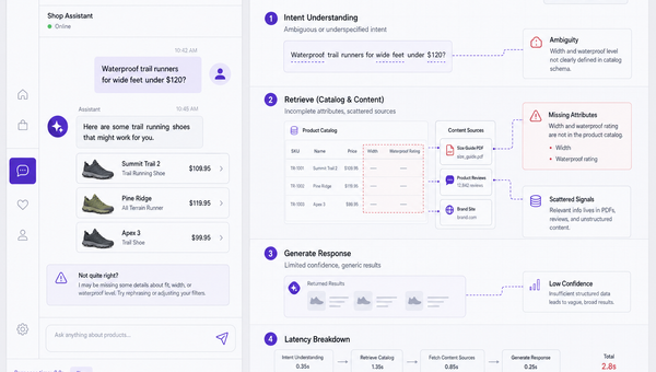 Split-screen showing chat failures caused by missing attributes and slow pipelines.