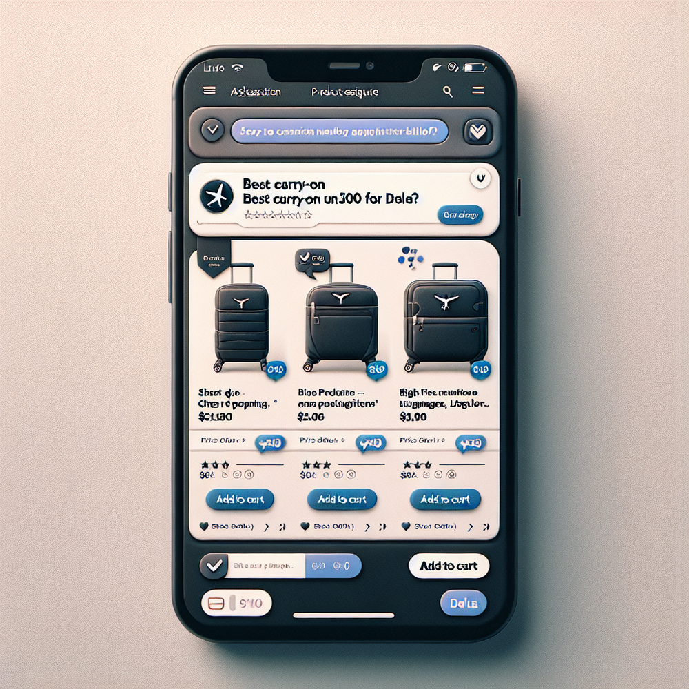 Sample agentic chat flow with compliant carry-on picks and direct add-to-cart.
