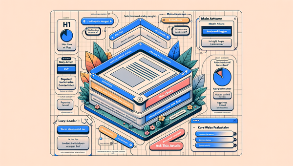 Diagram: editorial page with a mid-article assistant placed below the main content and LCP preserved.