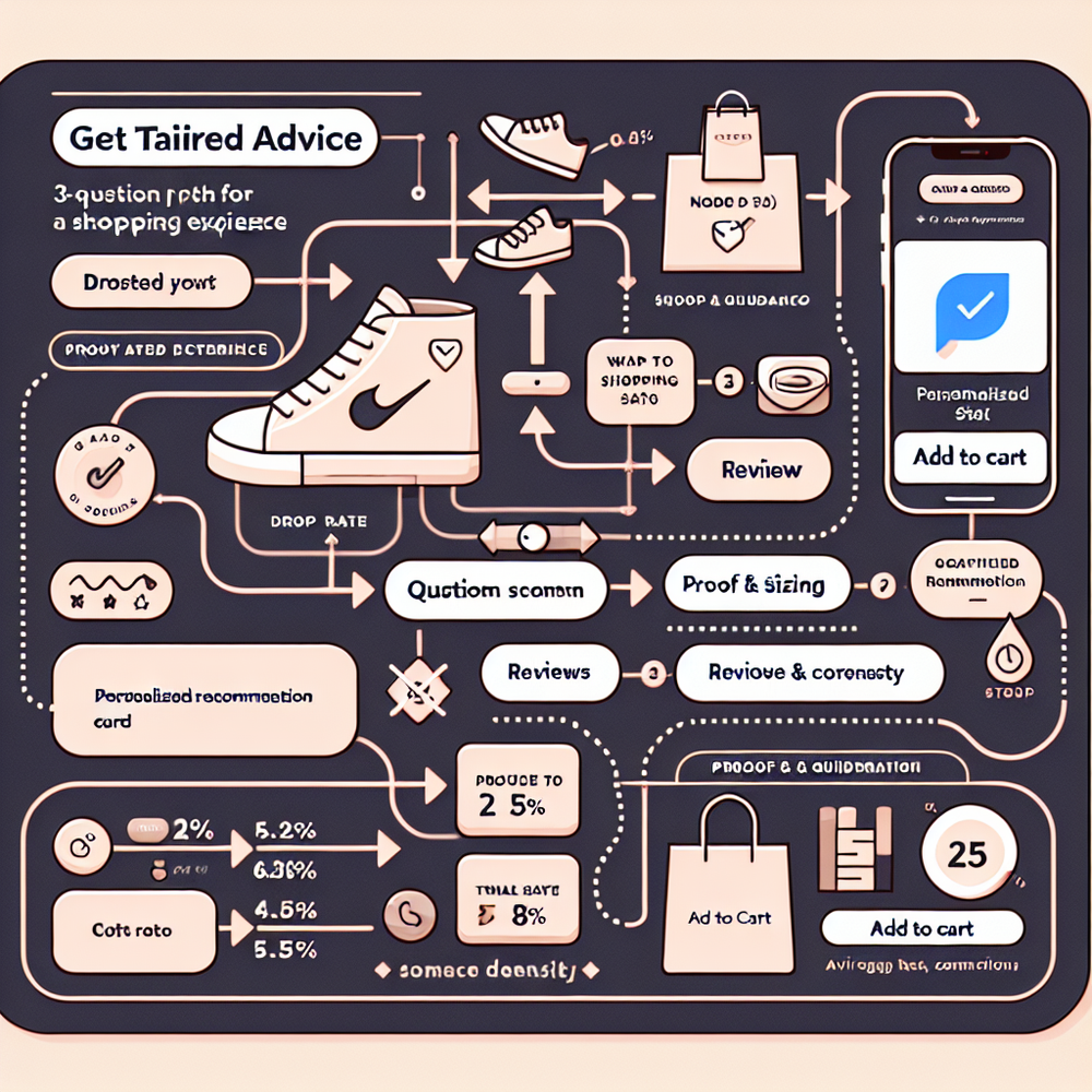 Advisory UX flow from entry to personalized recommendation with drop rates and interaction density.