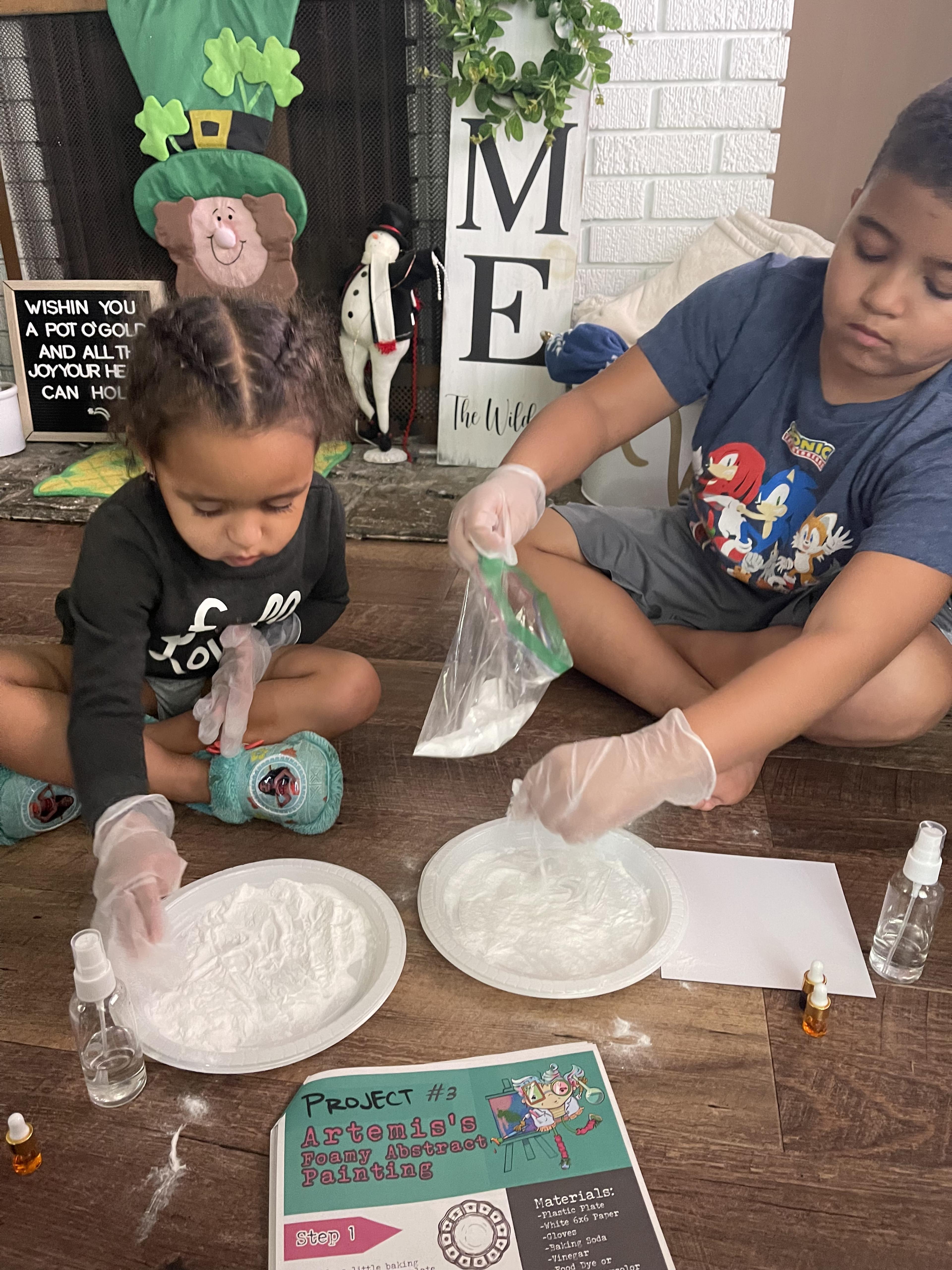Jeremey and Jada Wilder Kids create art at home with Artchemist Project Kit from Canton Museum of Art