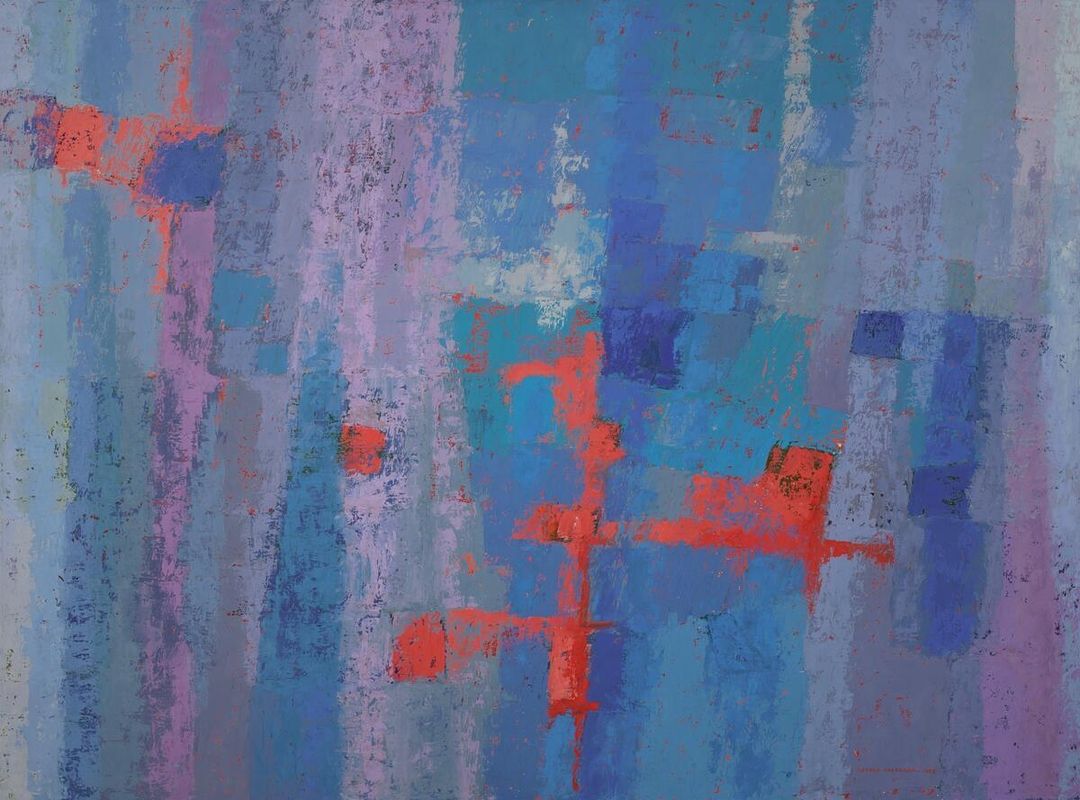 George Morrison (b. 1919-2000), Vertical Forms with Swimmer, 1958, Oil ...