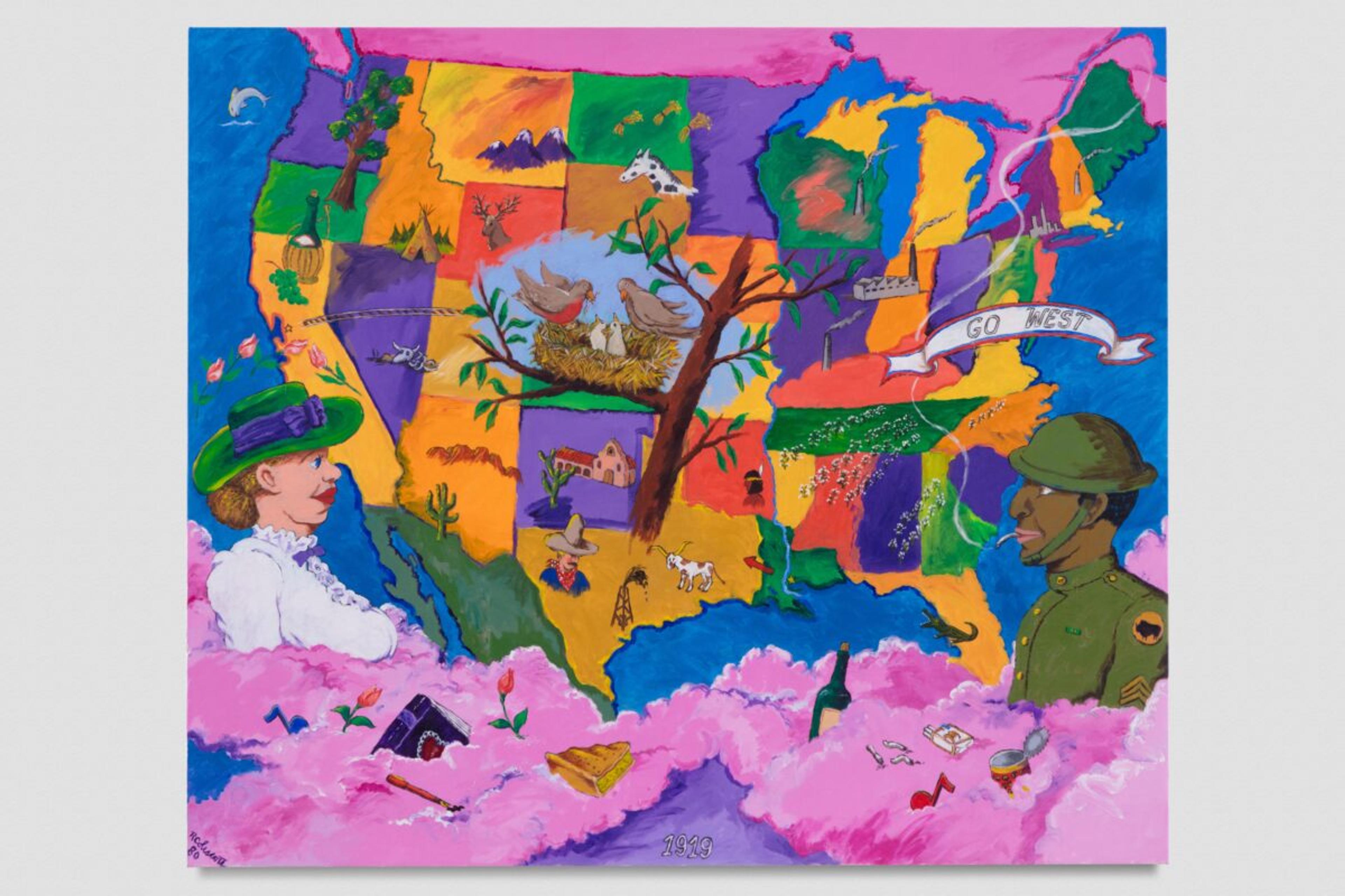 1919 (1980) by Robert Colescott is estimated to bring in seven figures and become one of the most valuable of the artist's works ever sold at auction. Robert H. Colescott Separate Property Trust / Artists Rights Society (ARS), New York