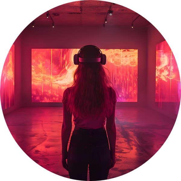 Lady in artistic space, wearing a VR headset