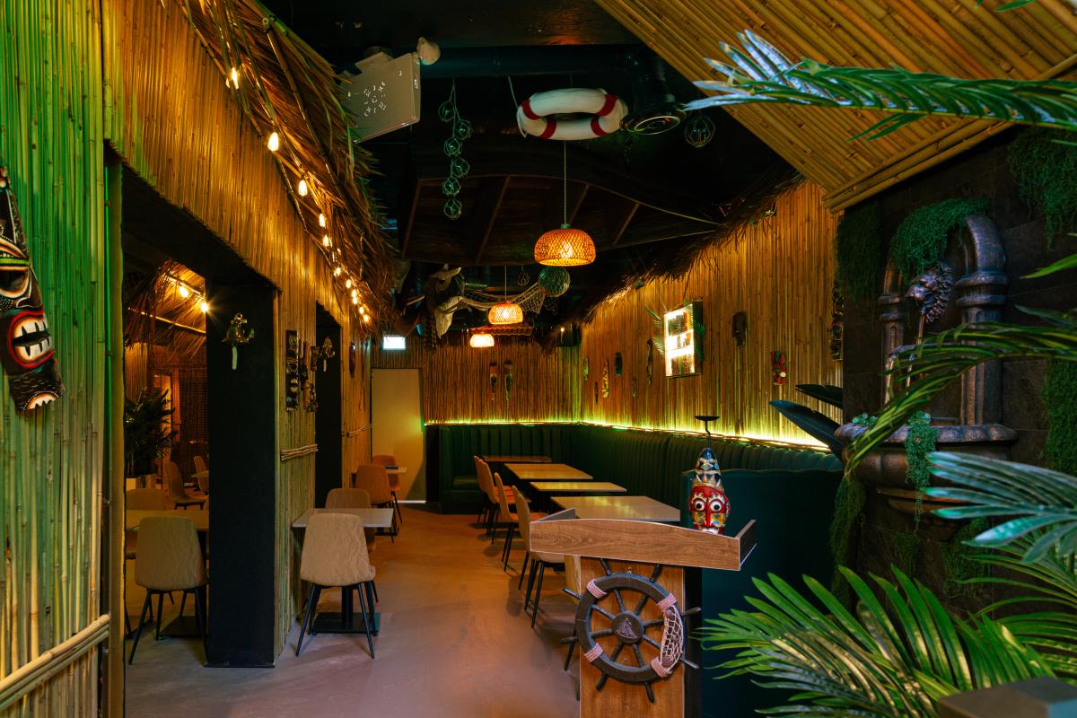 Warm lighting and island-inspired design