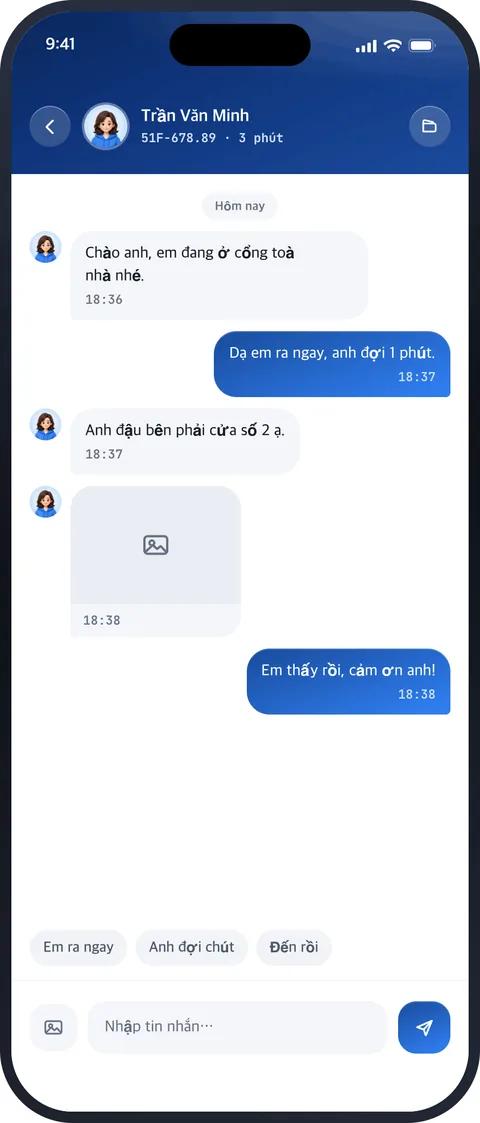Màn hình Nhắn tin tài xế trong ứng dụng MATRIZ