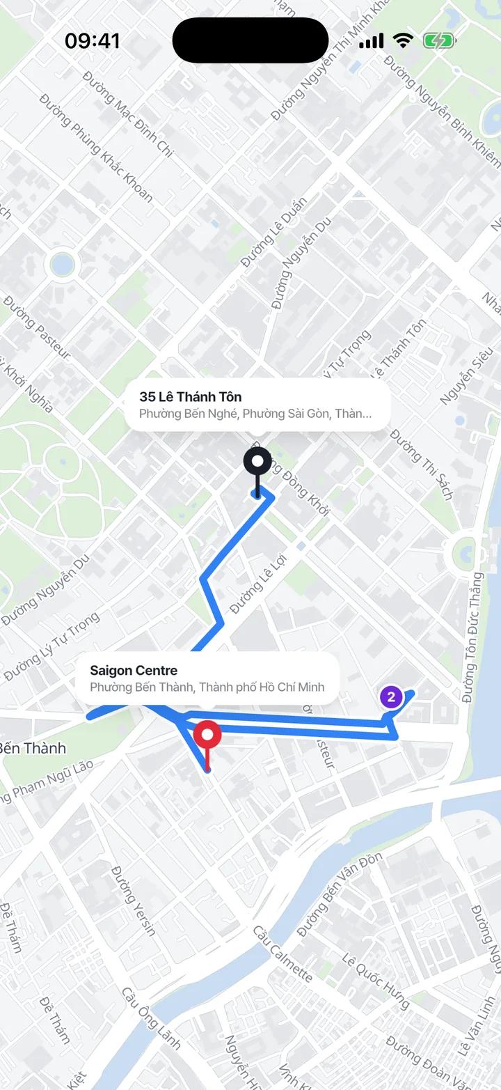 Lộ trình từ 35 Lê Thánh Tôn đến Saigon Centre trên ứng dụng MATRIZ