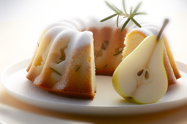 Low-Carb Birnen-Rosmarin-Gugelhupf - professionelles Food-Foto von DALL-E 3