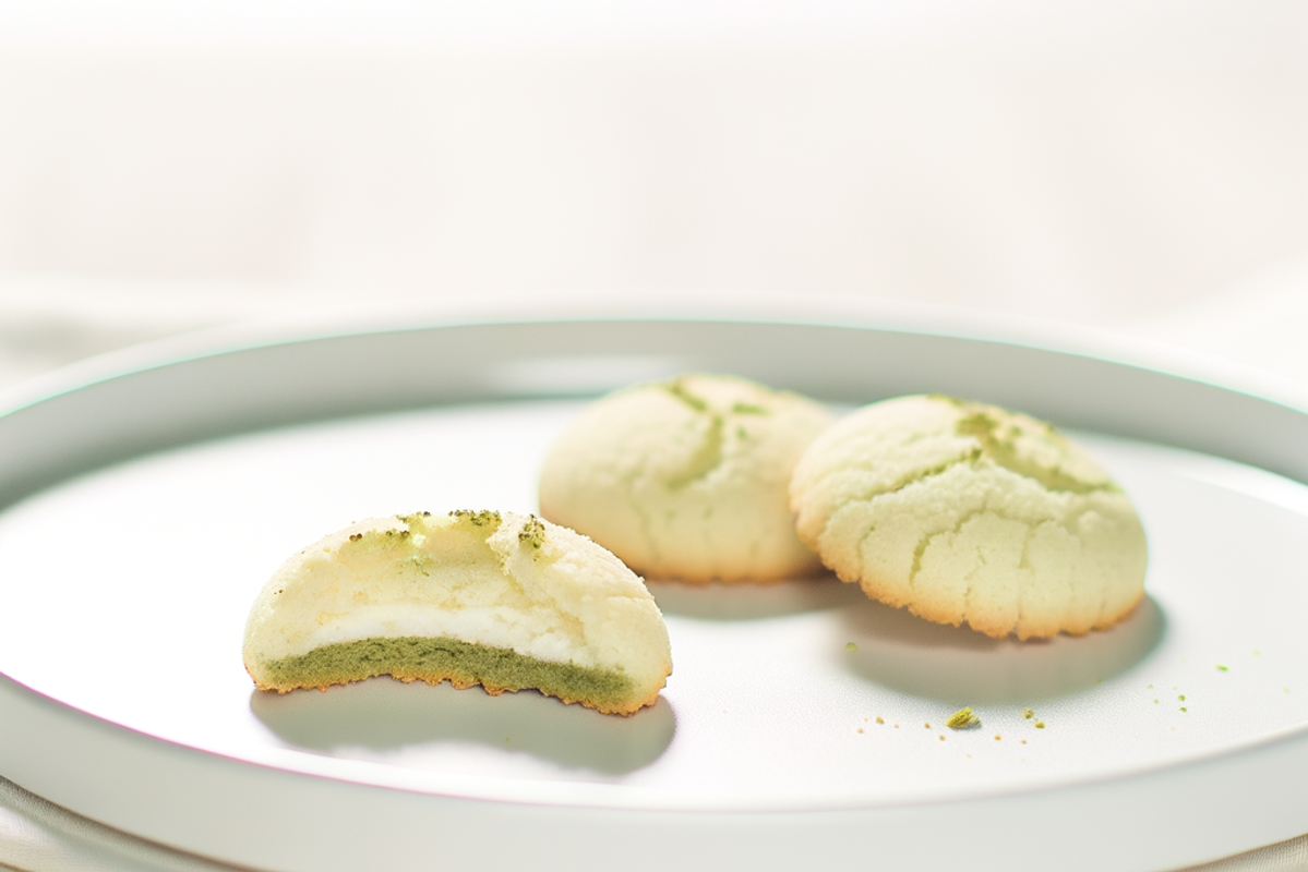 Low-Carb Matcha-Kokos-Wölkchen - professionelles Food-Foto von DALL-E 3