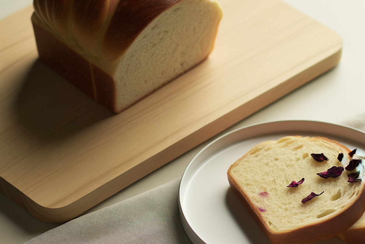 Low-Carb Rosenwasser-Hibiskus-Brioche - professionelles Food-Foto von DALL-E 3