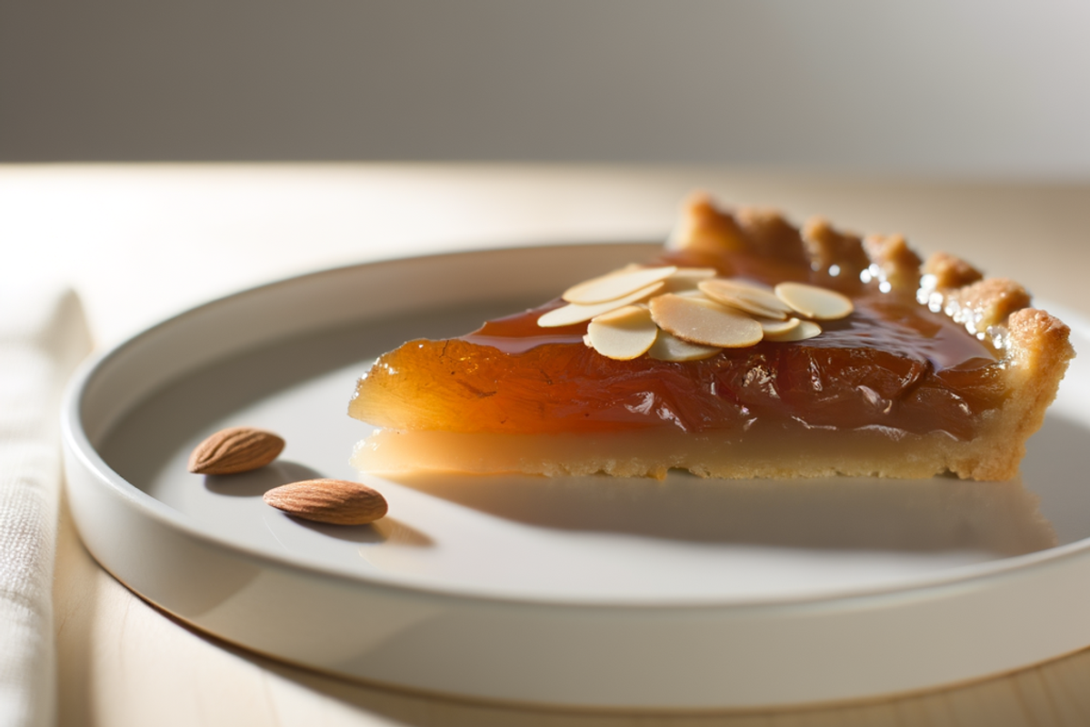 Low-Carb karamellisierte-Quitten-Tarte - professionelles Food-Foto von DALL-E 3