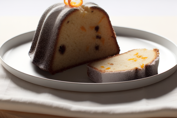 Low-Carb Schwarzertee-Orangen-Gugelhupf - professionelles Food-Foto von DALL-E 3
