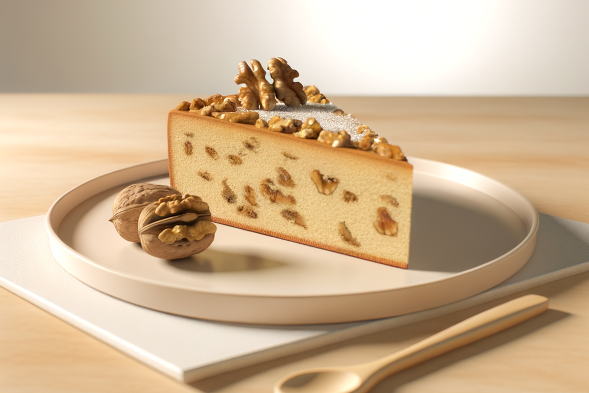 Low-Carb Vanille-Walnuss-Krokant-Kranz - professionelles Food-Foto von DALL-E 3