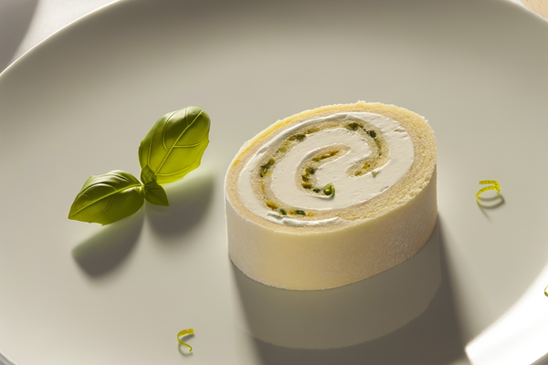 Low-Carb Limetten-Basilikum-Roulade - professionelles Food-Foto von DALL-E 3