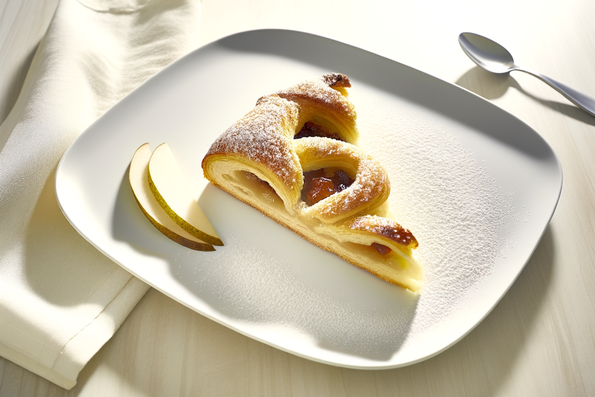 Low-Carb Birnen-Ingwer-Striezel - professionelles Food-Foto von DALL-E 3