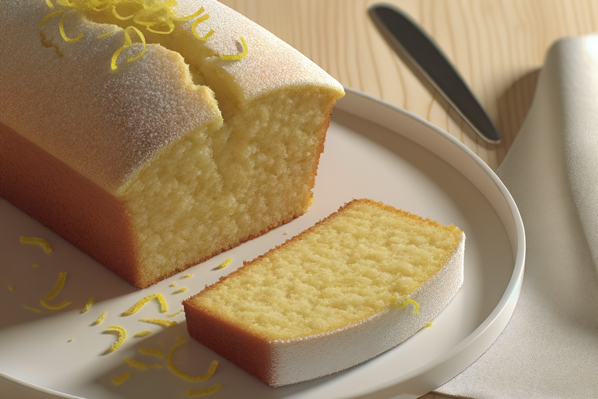 Saftiger Low-Carb Zitronenkuchen - professionelles Food-Foto von DALL-E 3